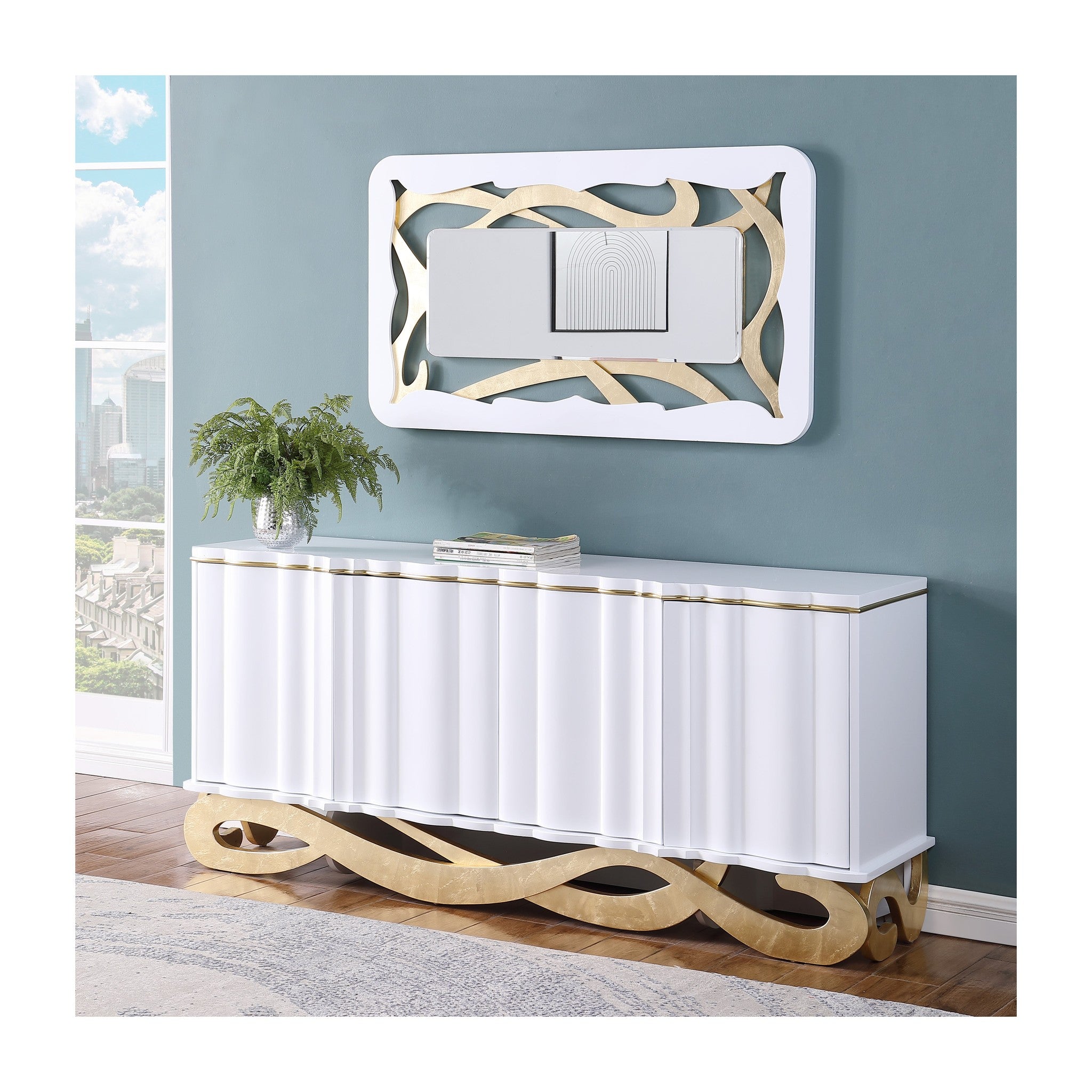 A-C28 Isadora Console White lacquer, gold leaf