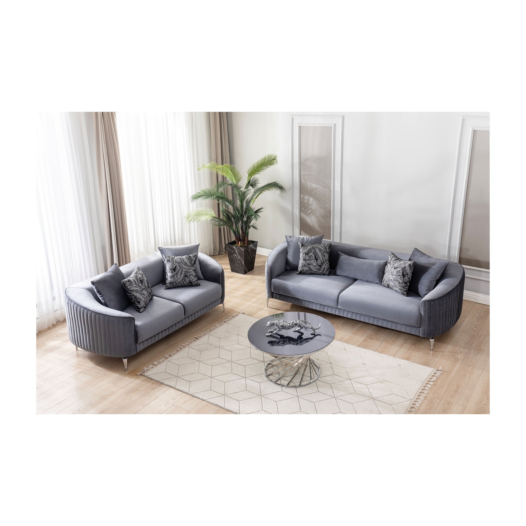 Angela Gray Velvet Sofa 91" & Loveseat 71"