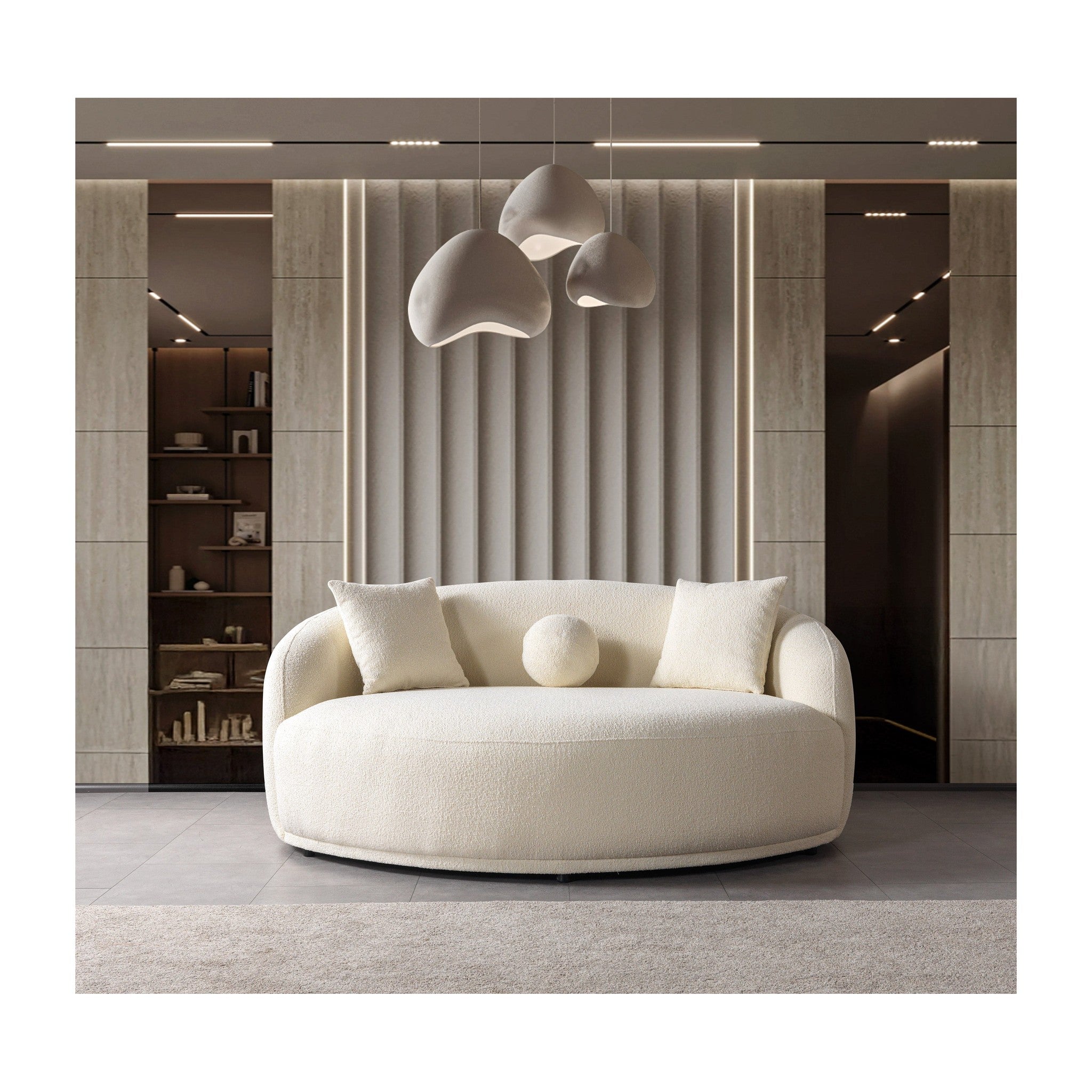 Bonita Ivory Boucle Round Sofa 71"