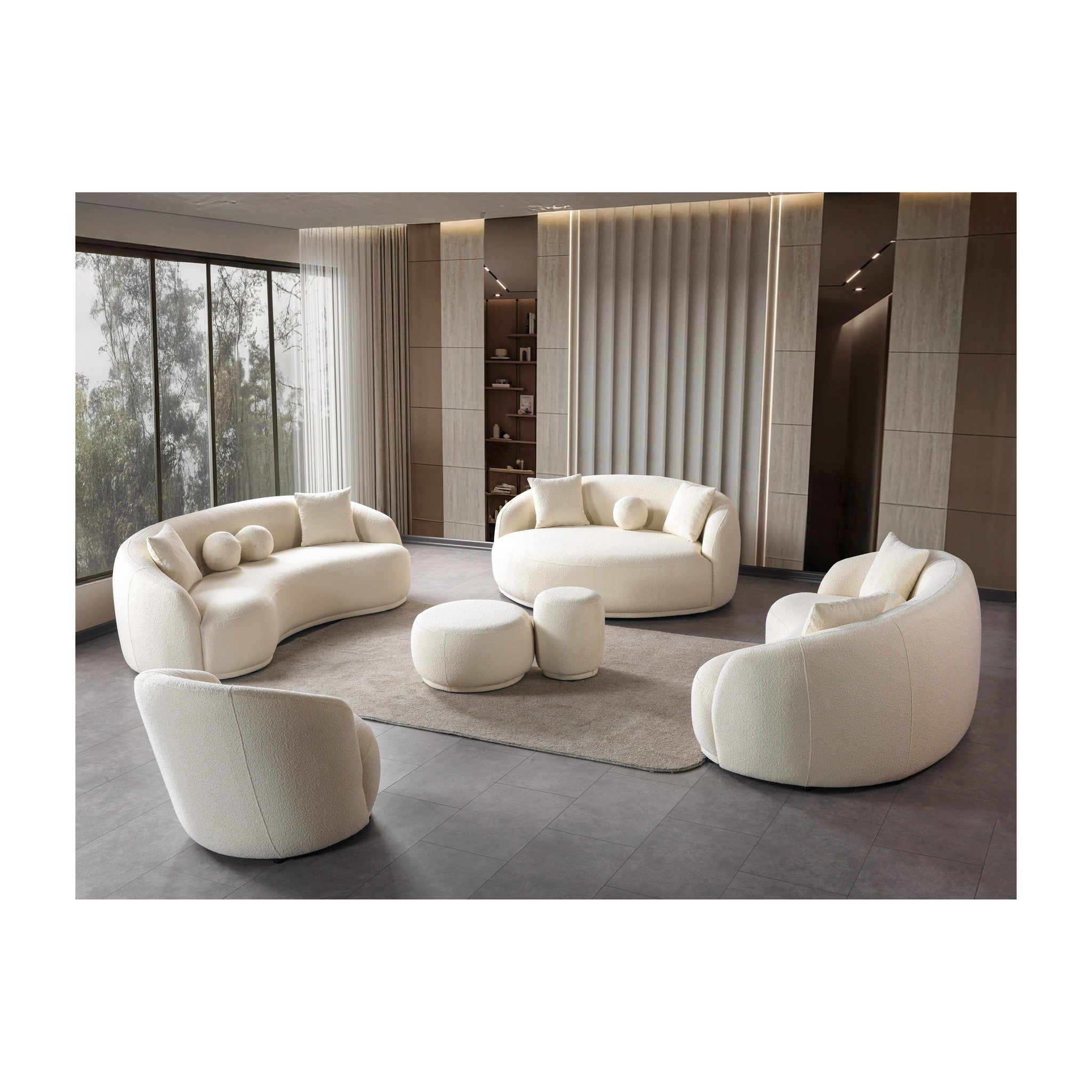 Bonita Ivory Boucle Round Sofa 71"