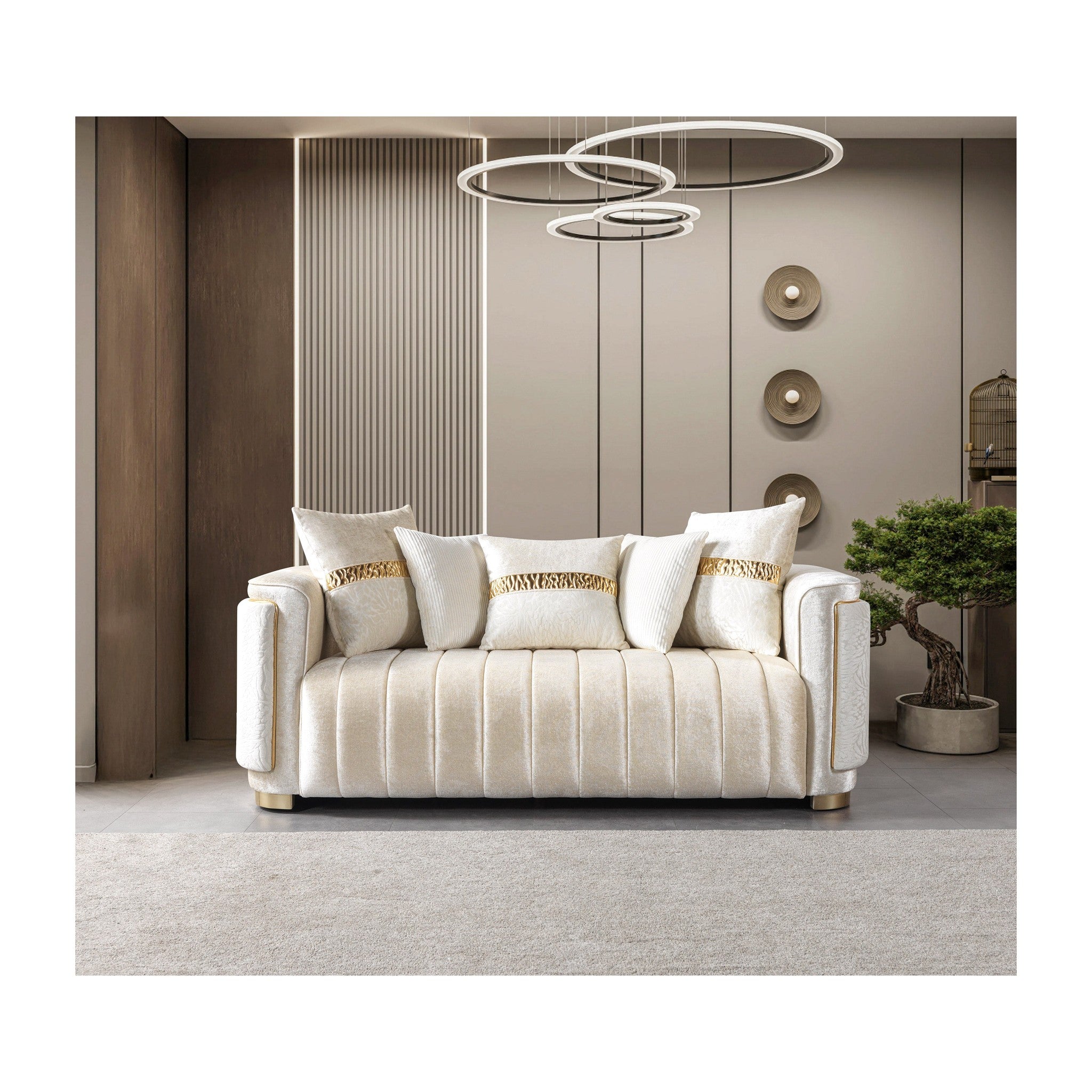 Carlina Ivory Velvet Loveseat 77"