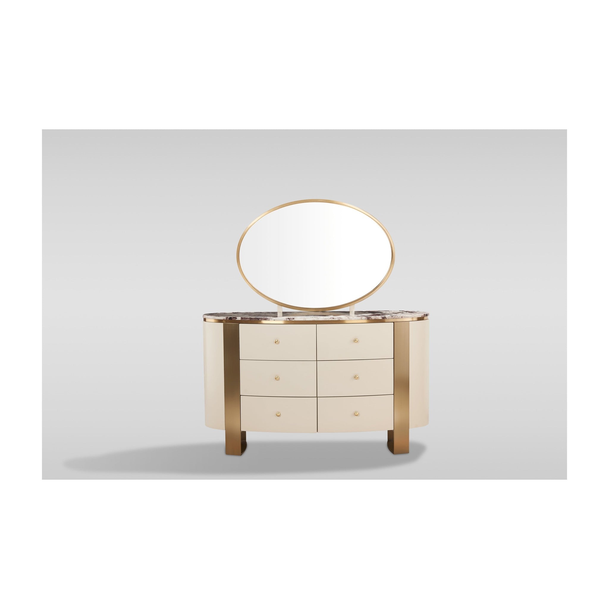 Cornina Dresser and Mirror Cream and Gold Accent