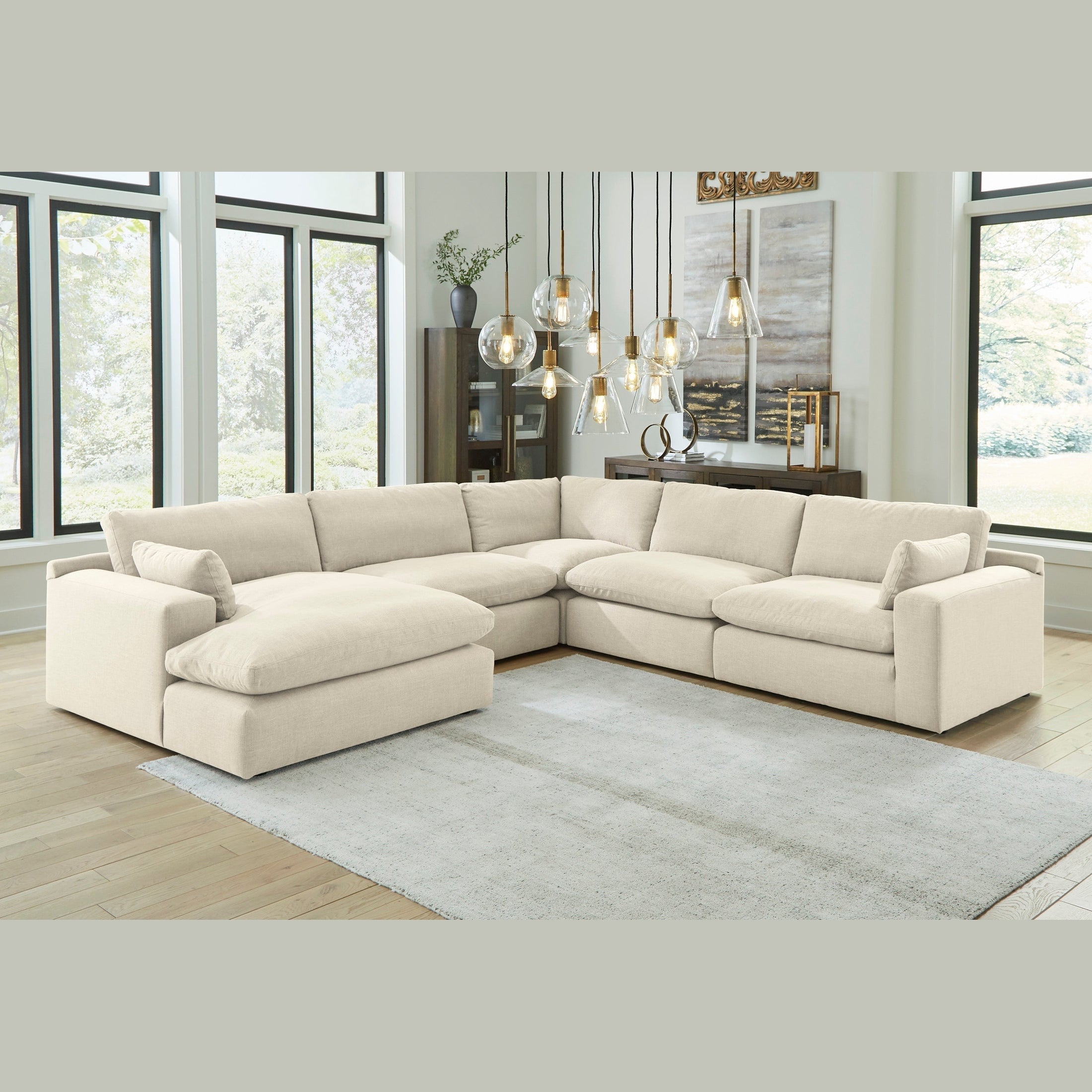Elyza Linen 5-Piece LAF Chaise Sectional