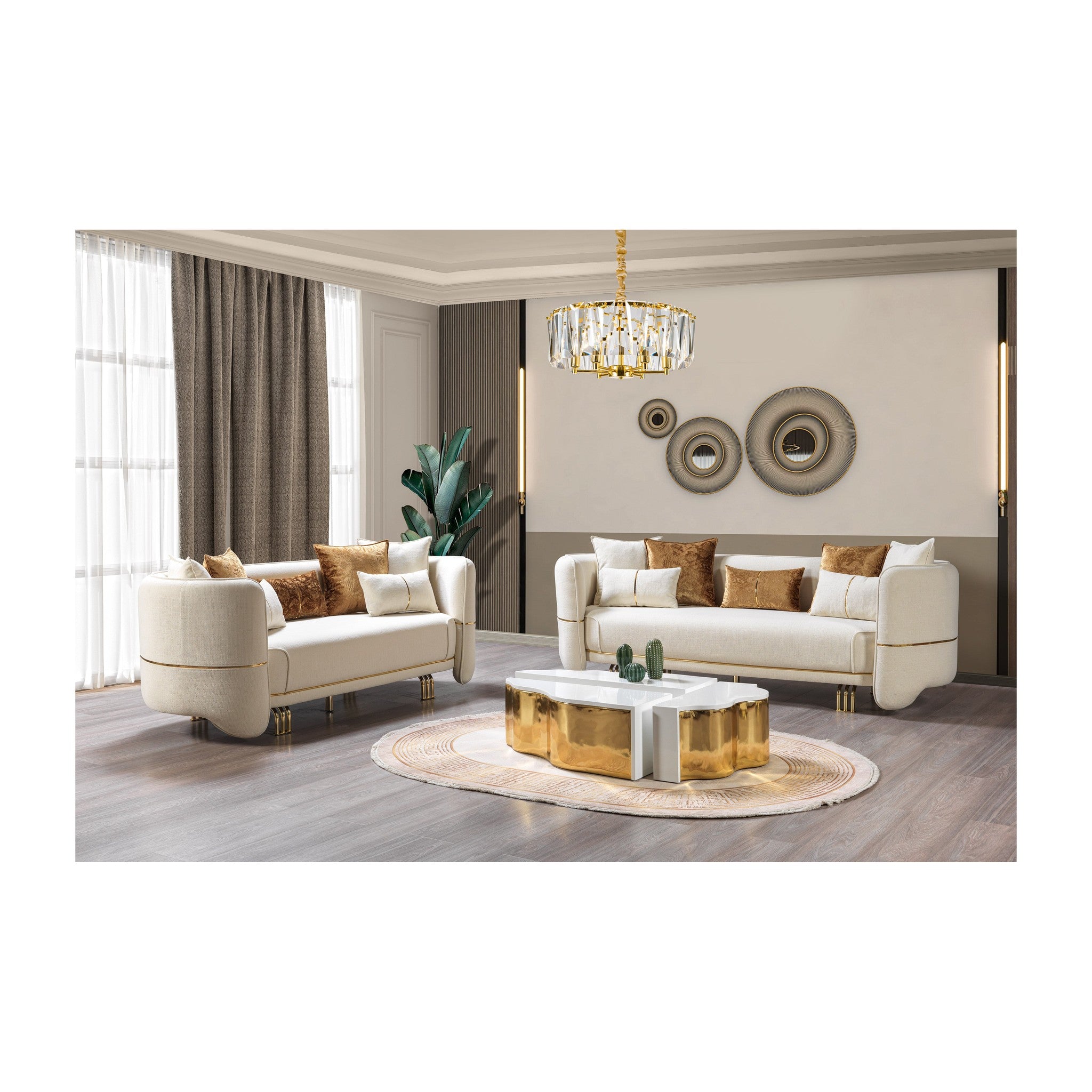 Helena Ivory Velvet Sofa 94" & Loveseat 82"