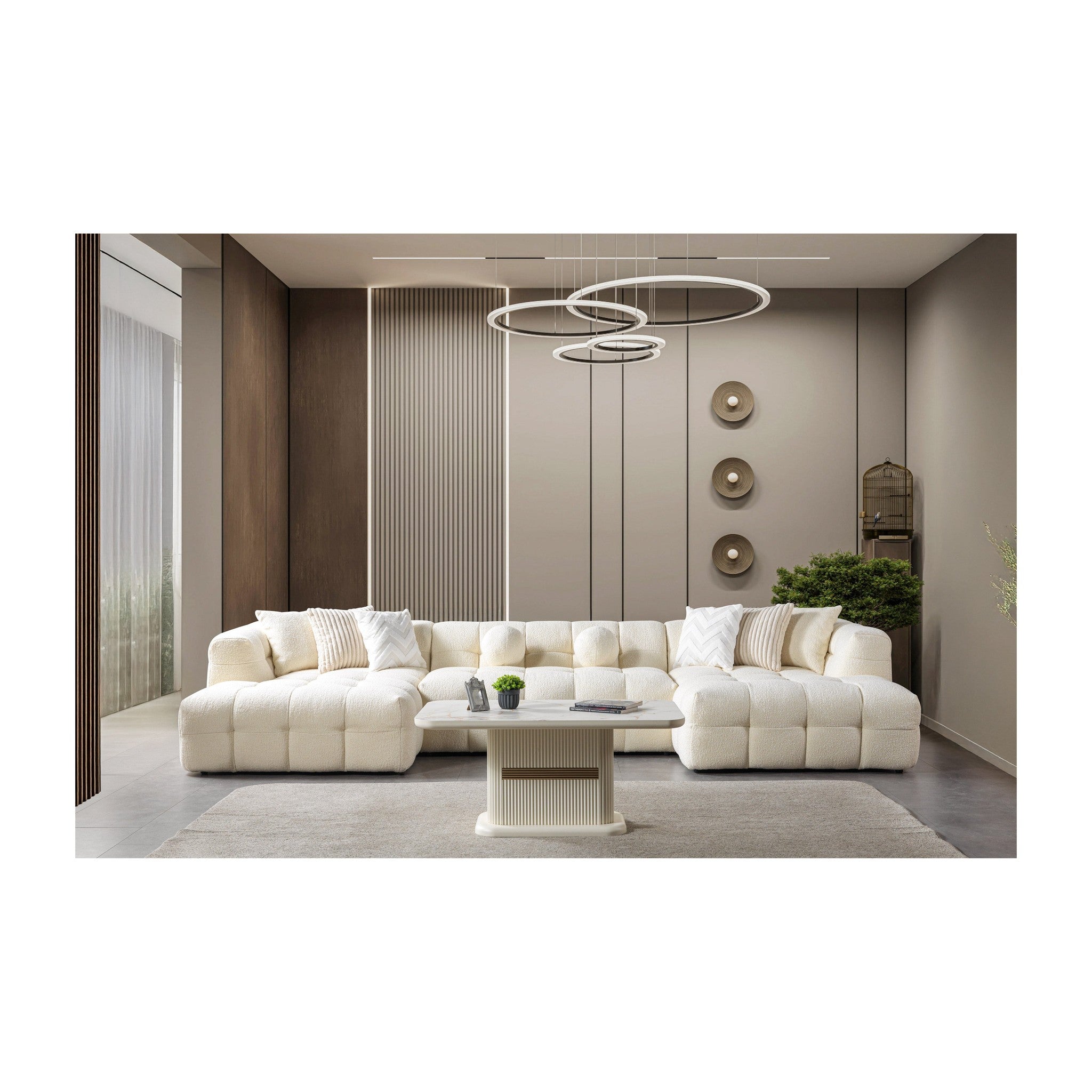 Ivy Ivory Boucle Double Chaise 146" Sectional