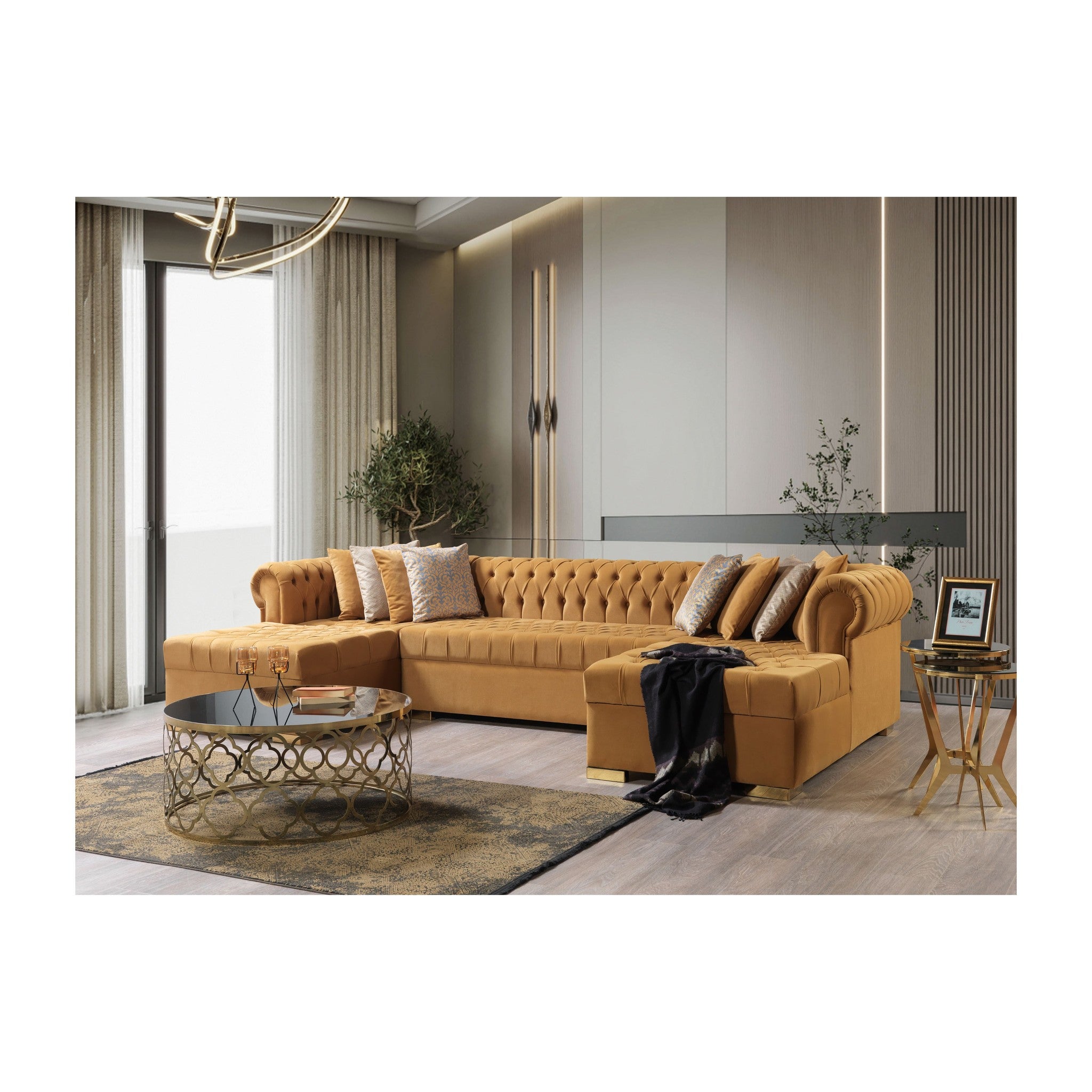 Lauren Mustard Velvet Double Chaise 136" Sectional