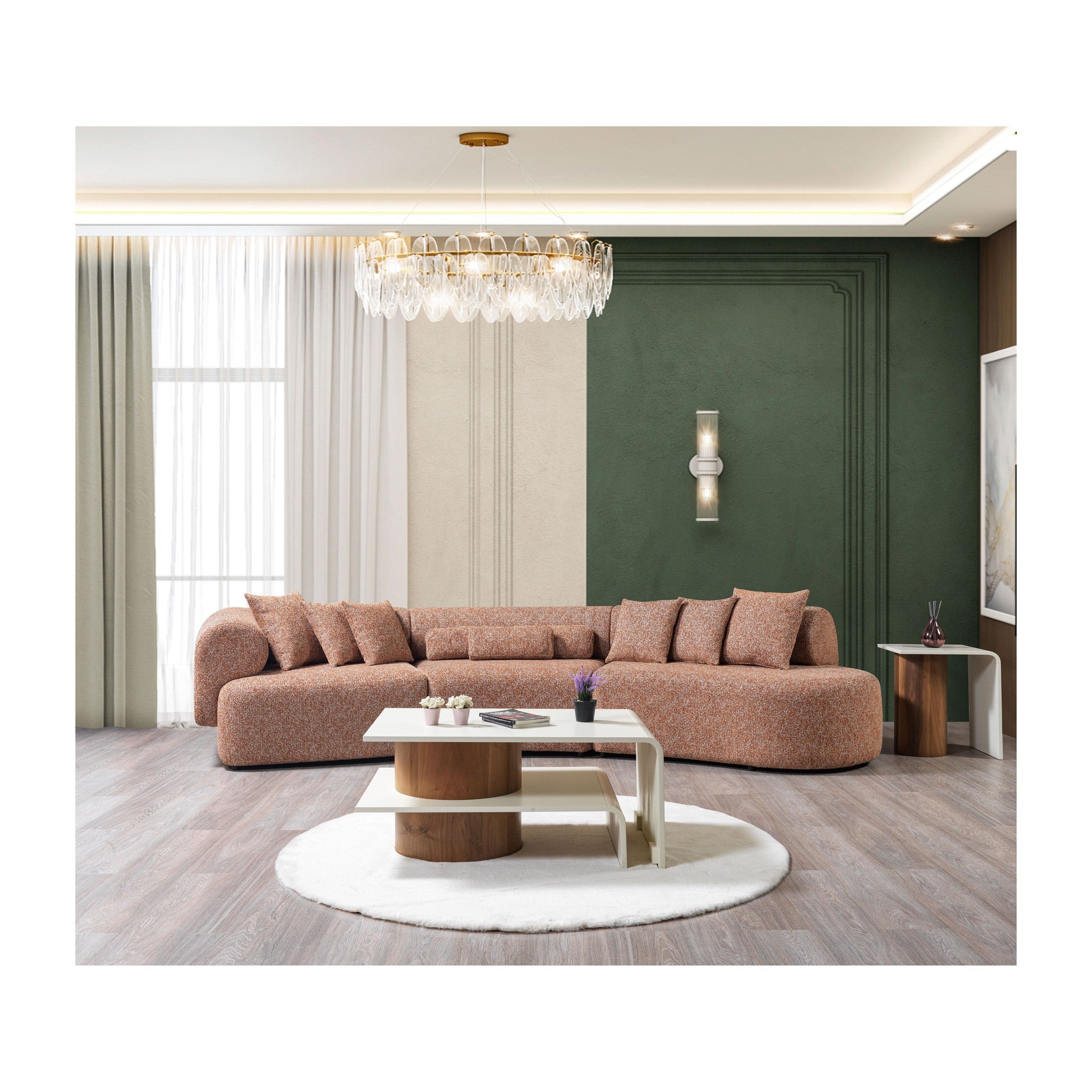 Lena Orange Boucle 3-Piece Curved 145" Sectional