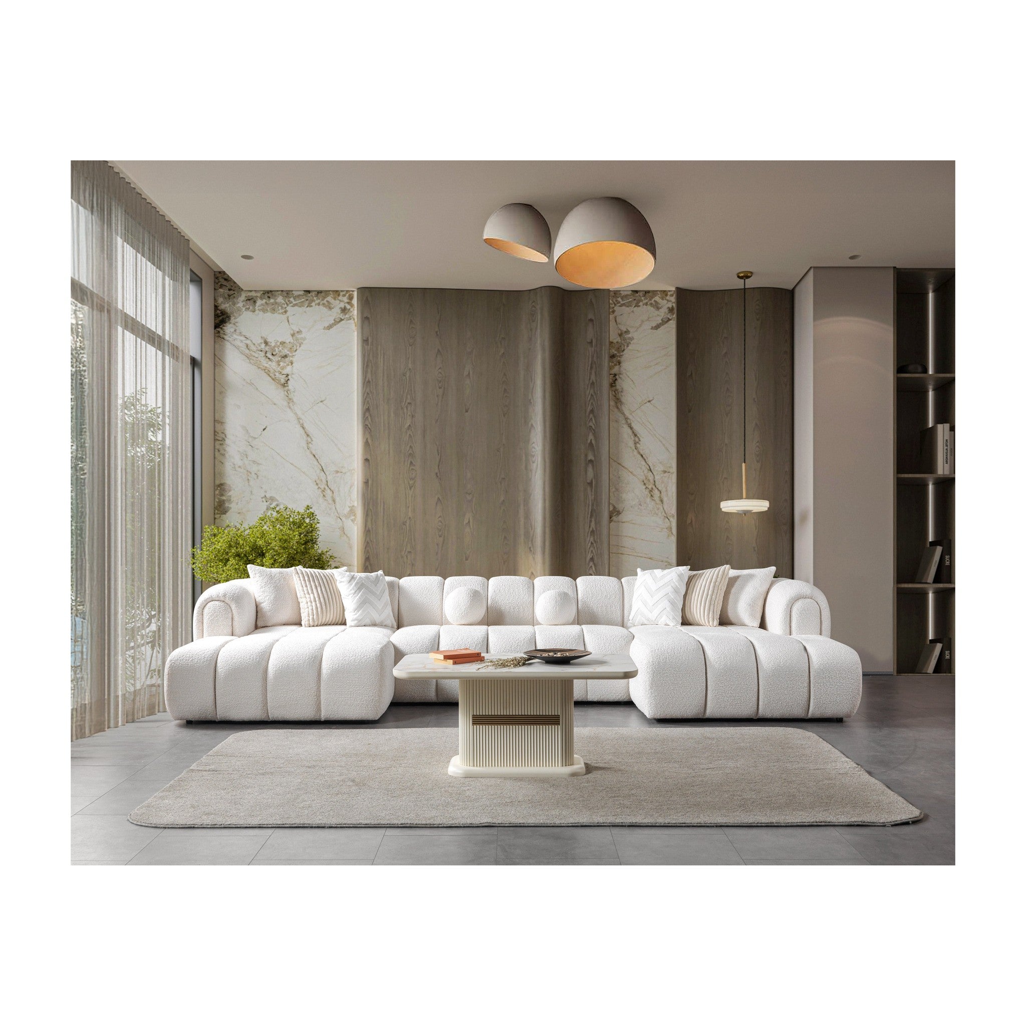 Lis Ivory Boucle Double Chaise 147" Sectional