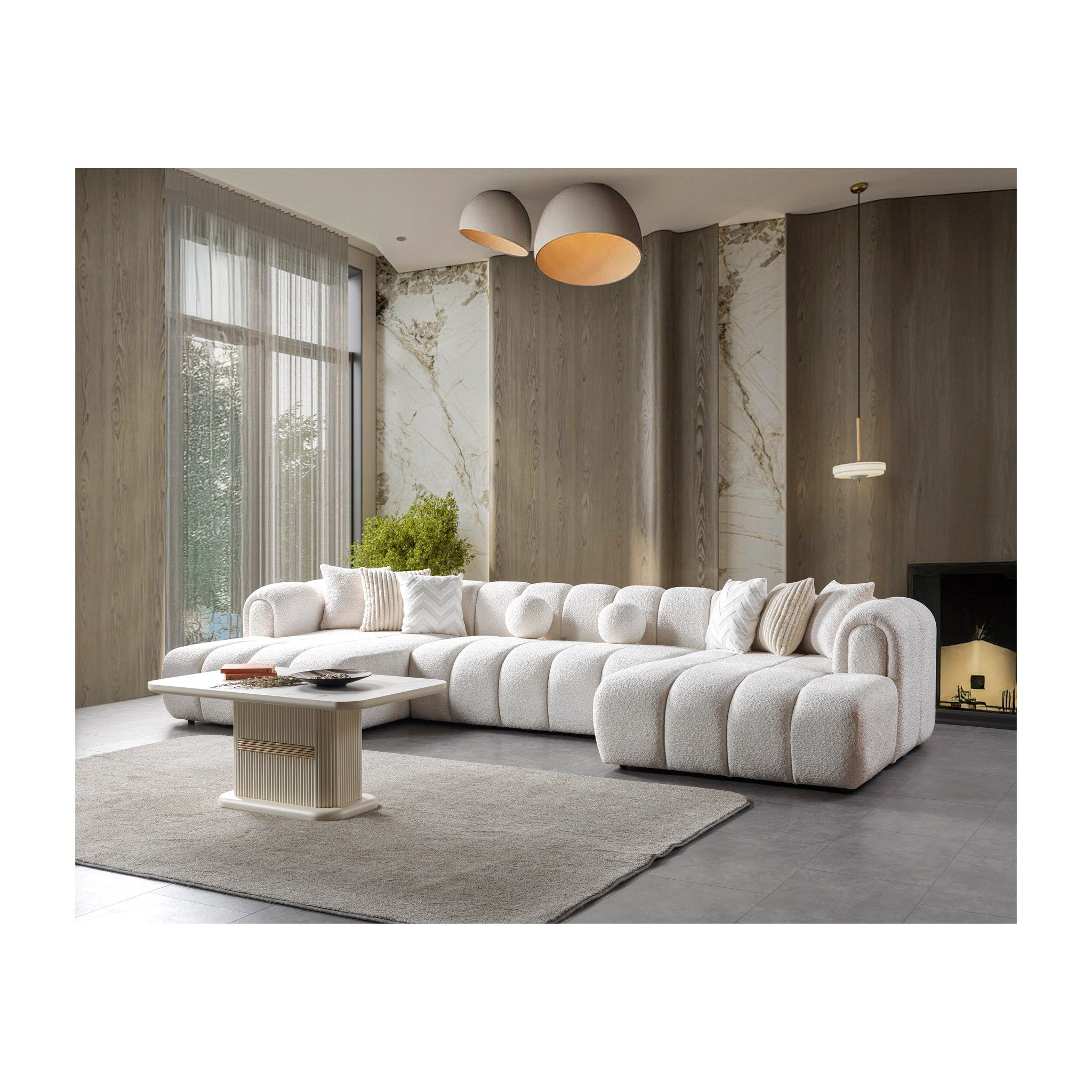 Lis Ivory Boucle Double Chaise 147" Sectional