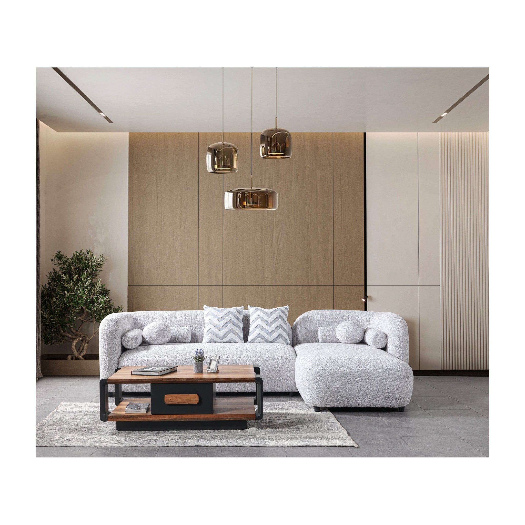 Liva Gray Boucle RAF 110" Sectional