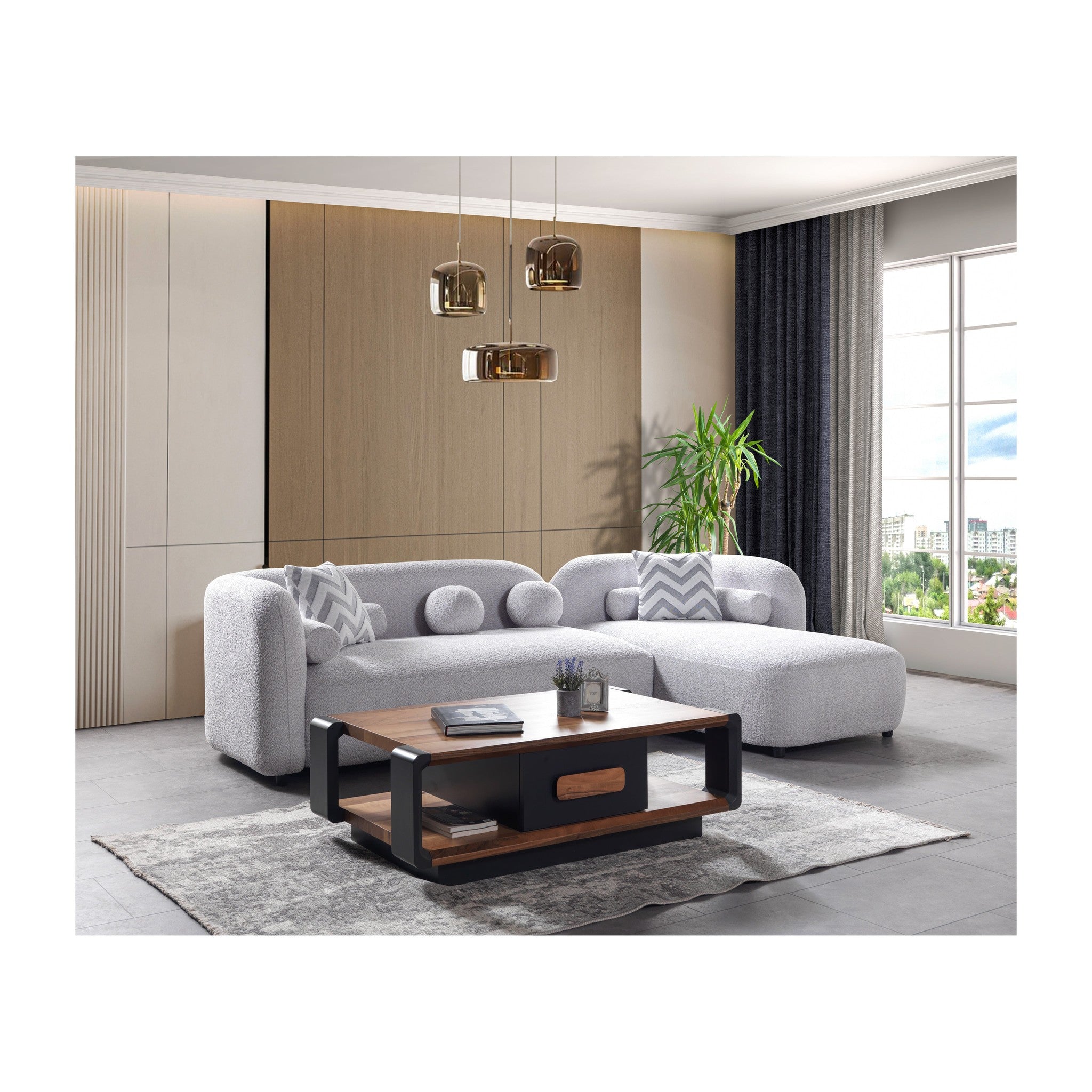 Liva Gray Boucle RAF 110" Sectional