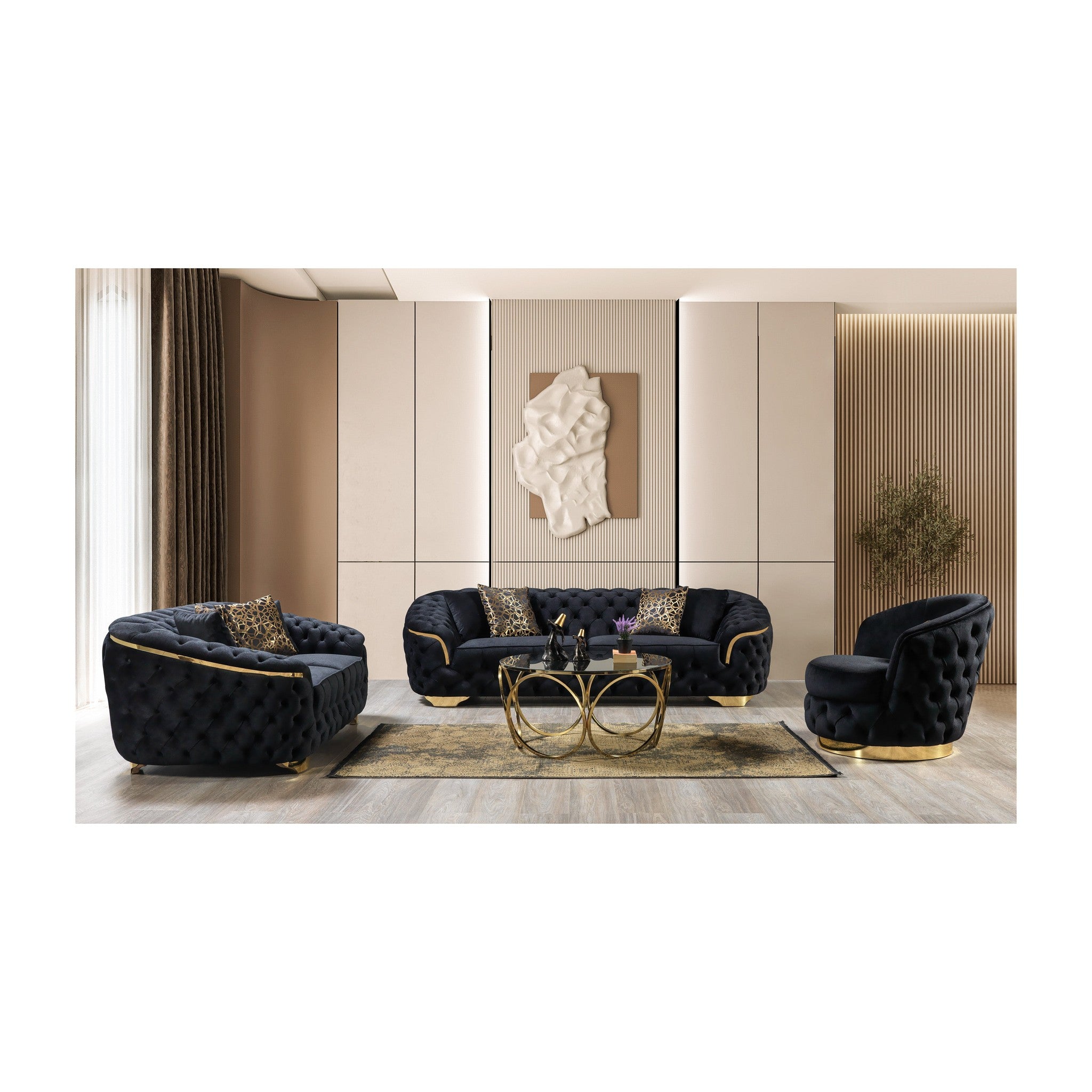 Lupino Black Velvet Sofa 98" & Loveseat 79"