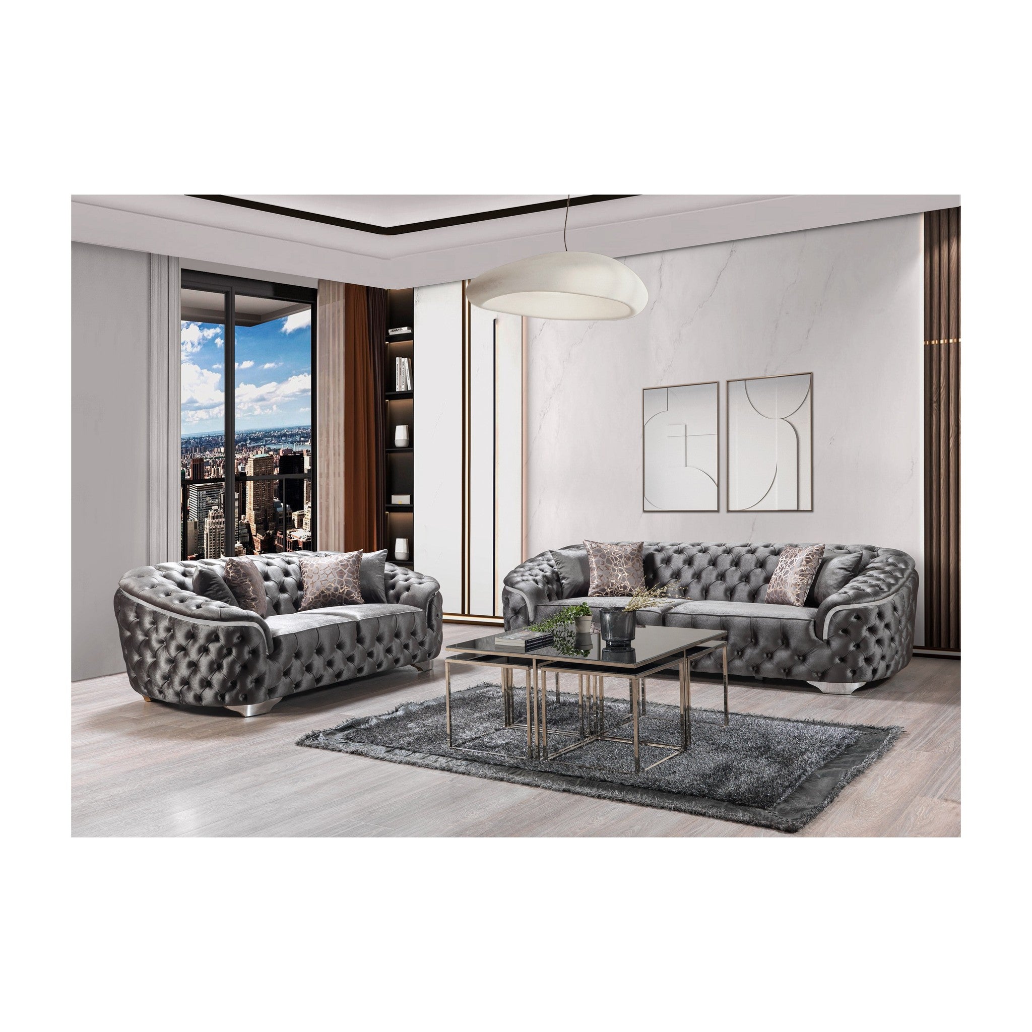 Lupino Gray Velvet Loveseat 79"