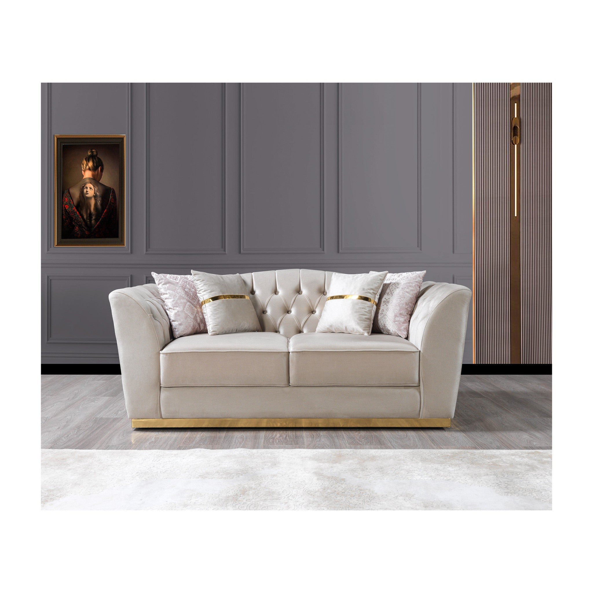 Milena Ivory Velvet Loveseat 73"
