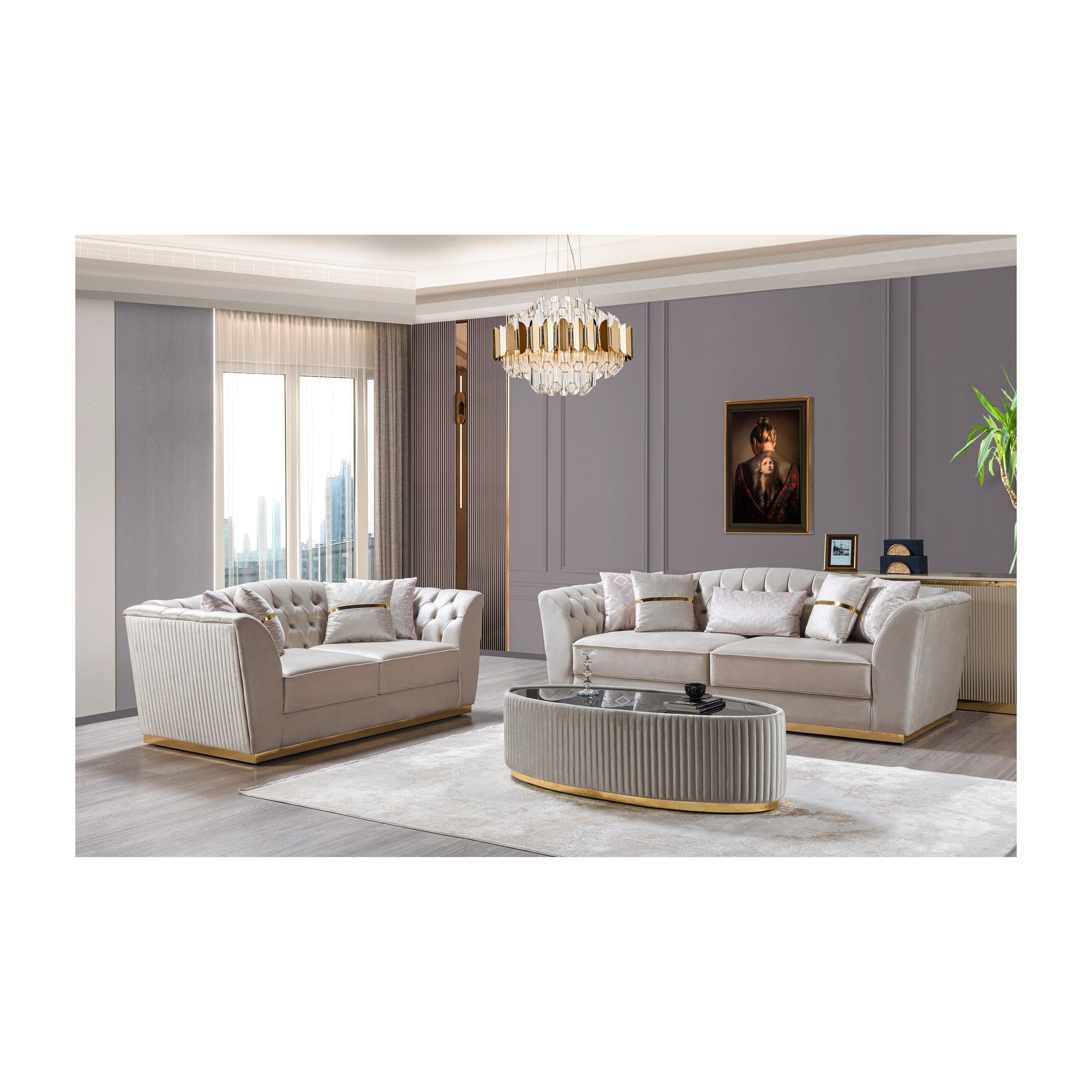 Milena Ivory Velvet Loveseat 73"