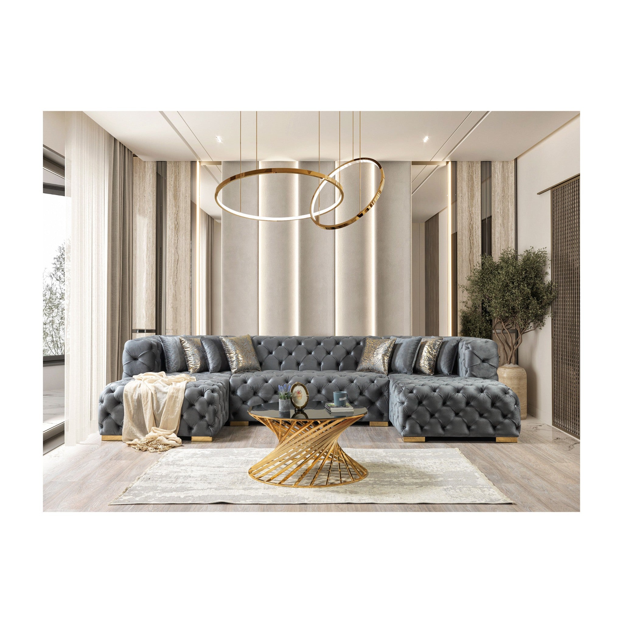 Neva Gray Velvet Double Chaise 138" Sectional
