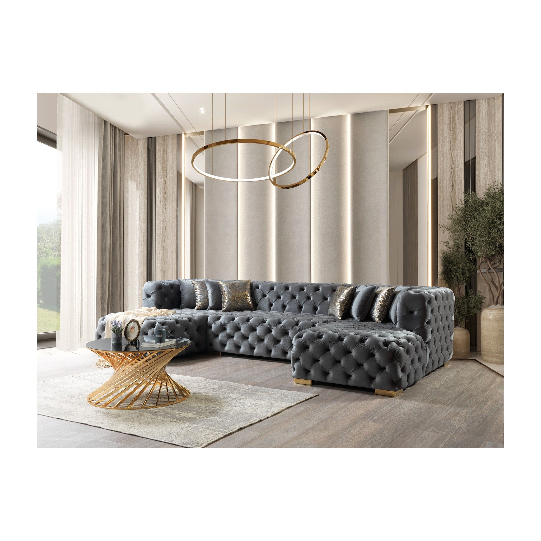 Neva Gray Velvet Double Chaise 138" Sectional