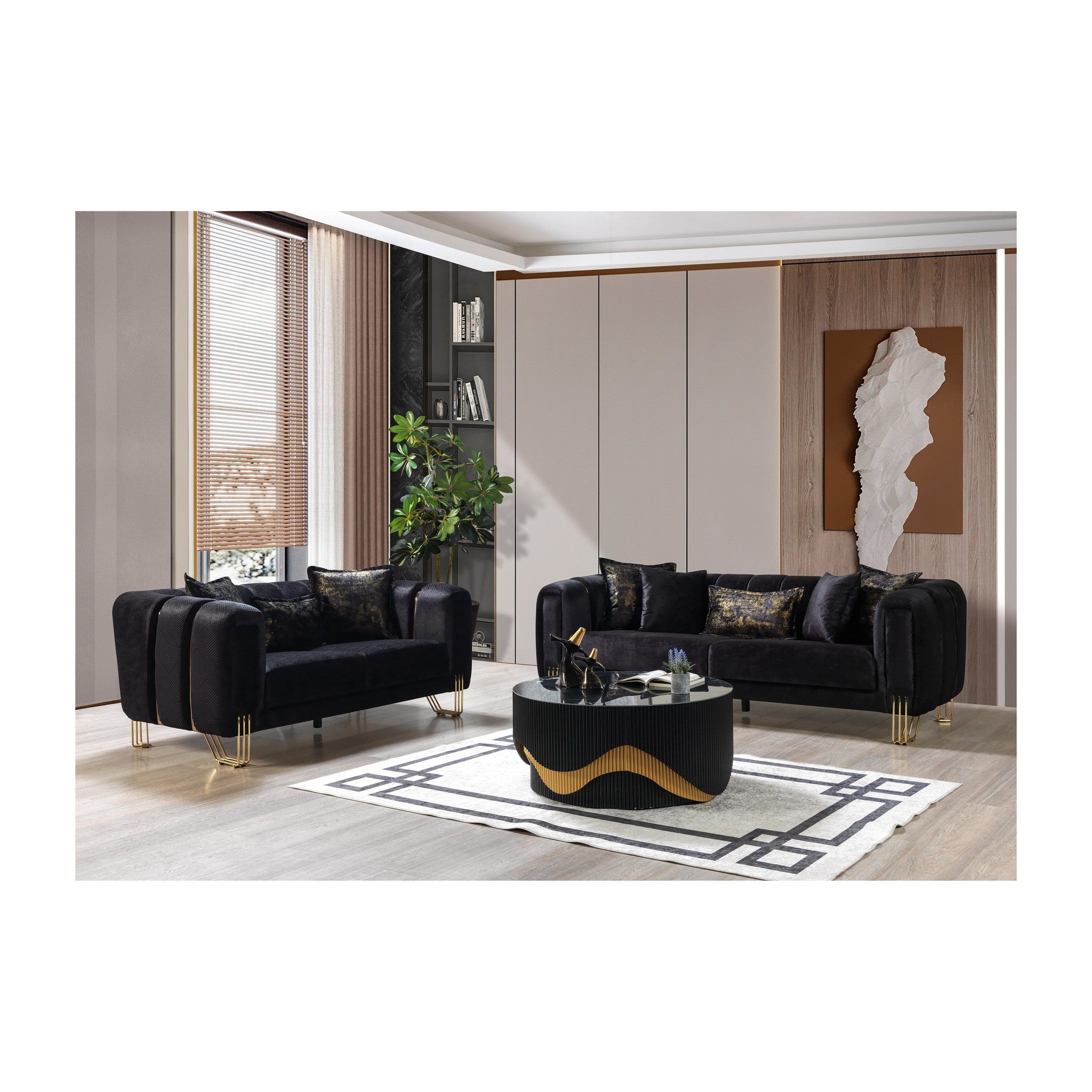 Santana Black Velvet Sofa 89" & Loveseat 69"