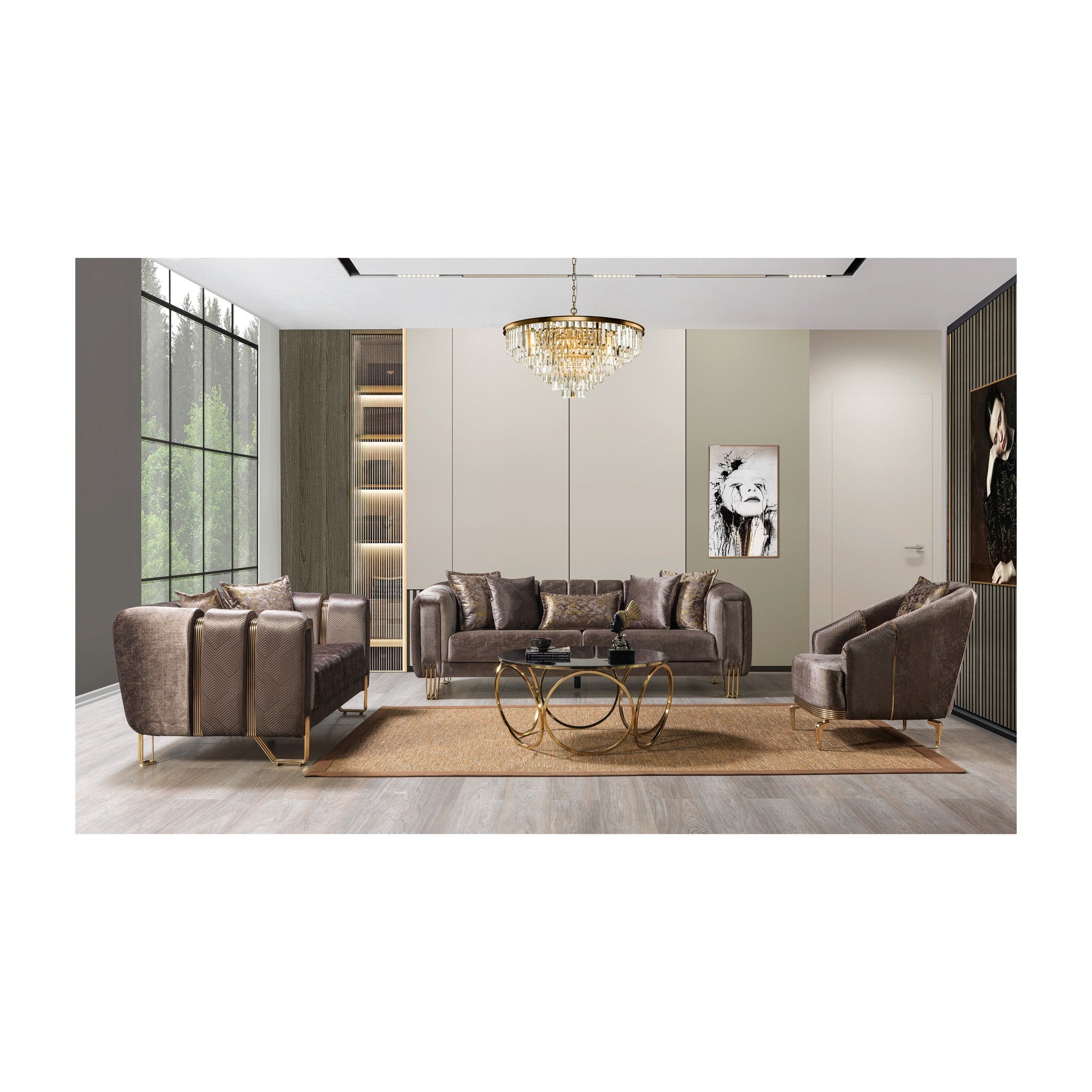 Santana Coffee Velvet Sofa 89" & Loveseat 69"