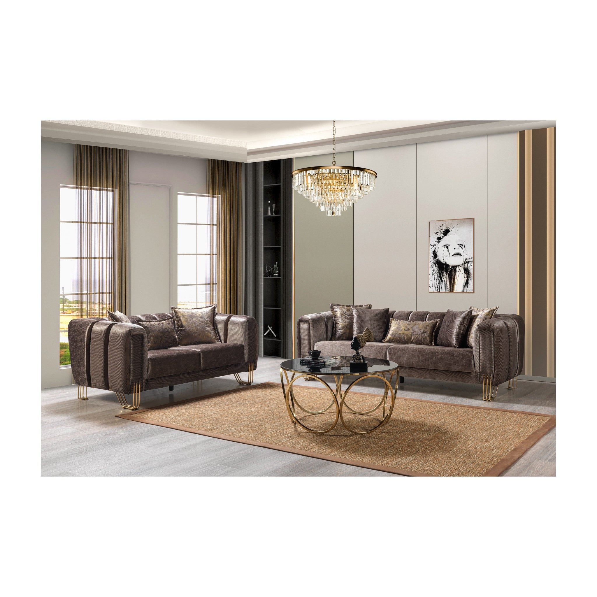 Santana Coffee Velvet Sofa 89" & Loveseat 69"