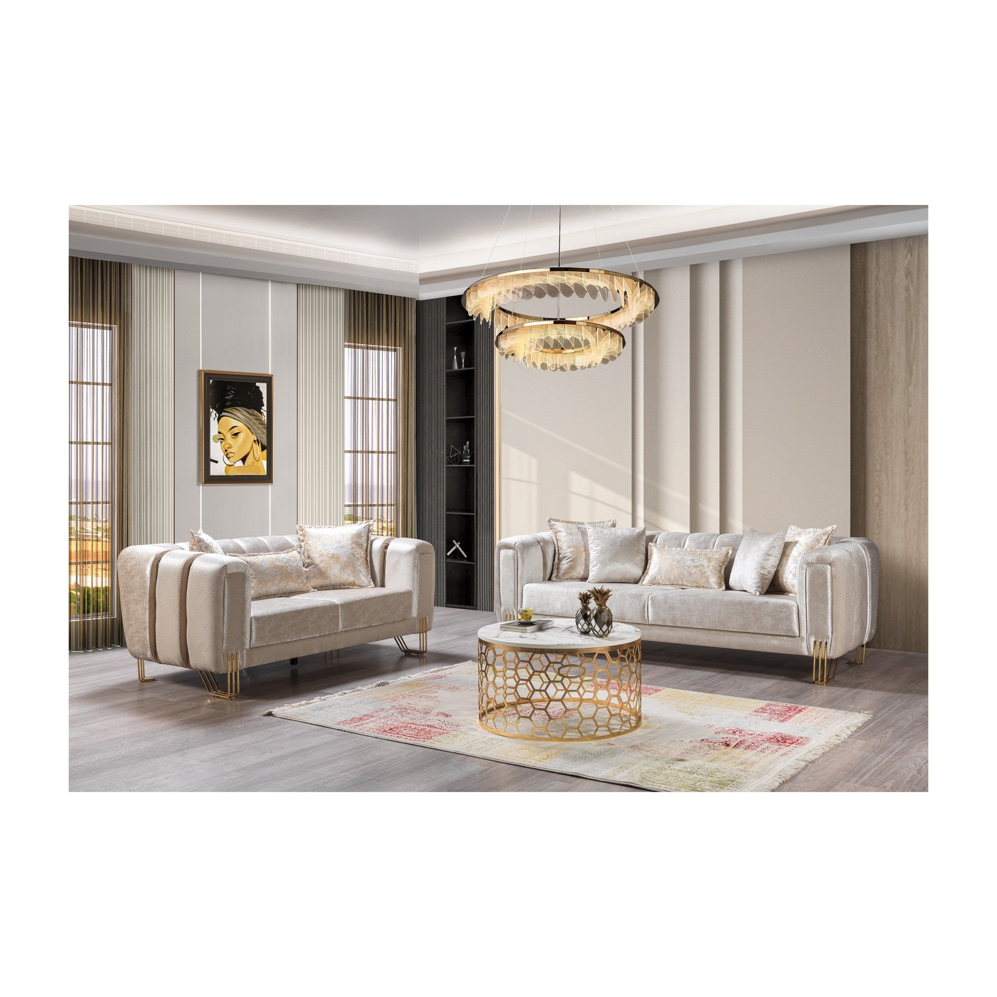 Santana Ivory Velvet Sofa 89" & Loveseat 69"