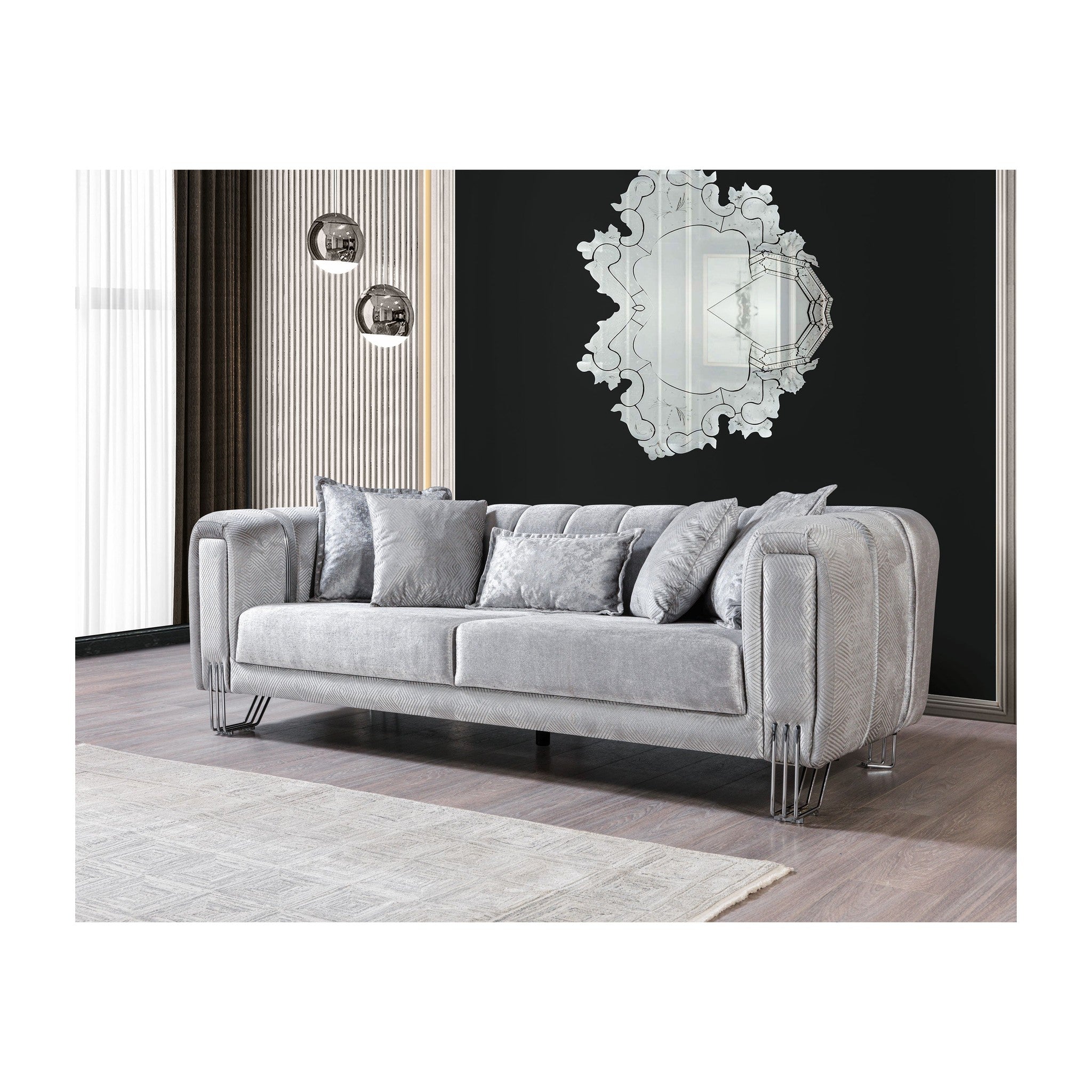 Santana Silver Velvet Sofa