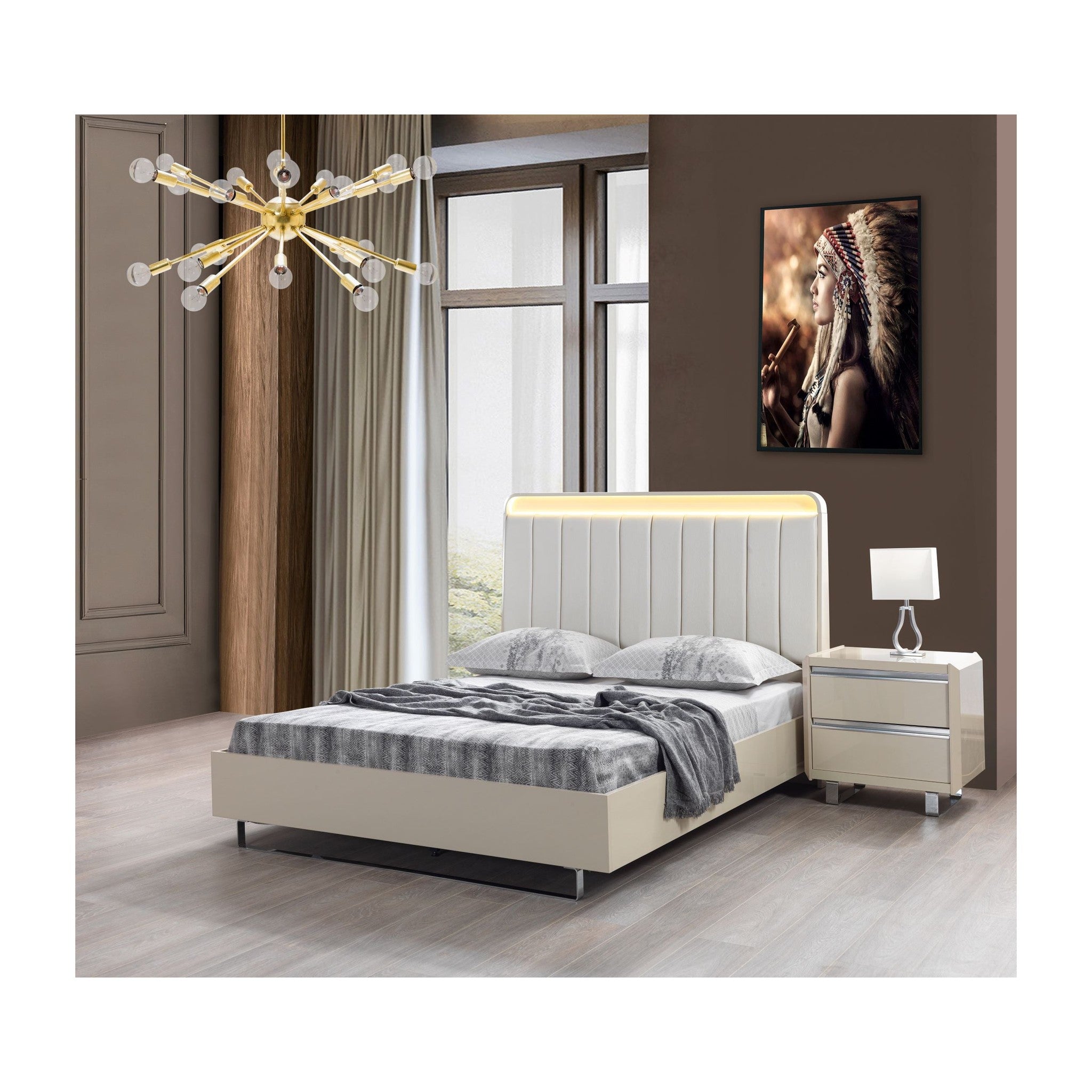 Viola Cream High Gloss Lacquer 4 pc Queen Bedroom Set